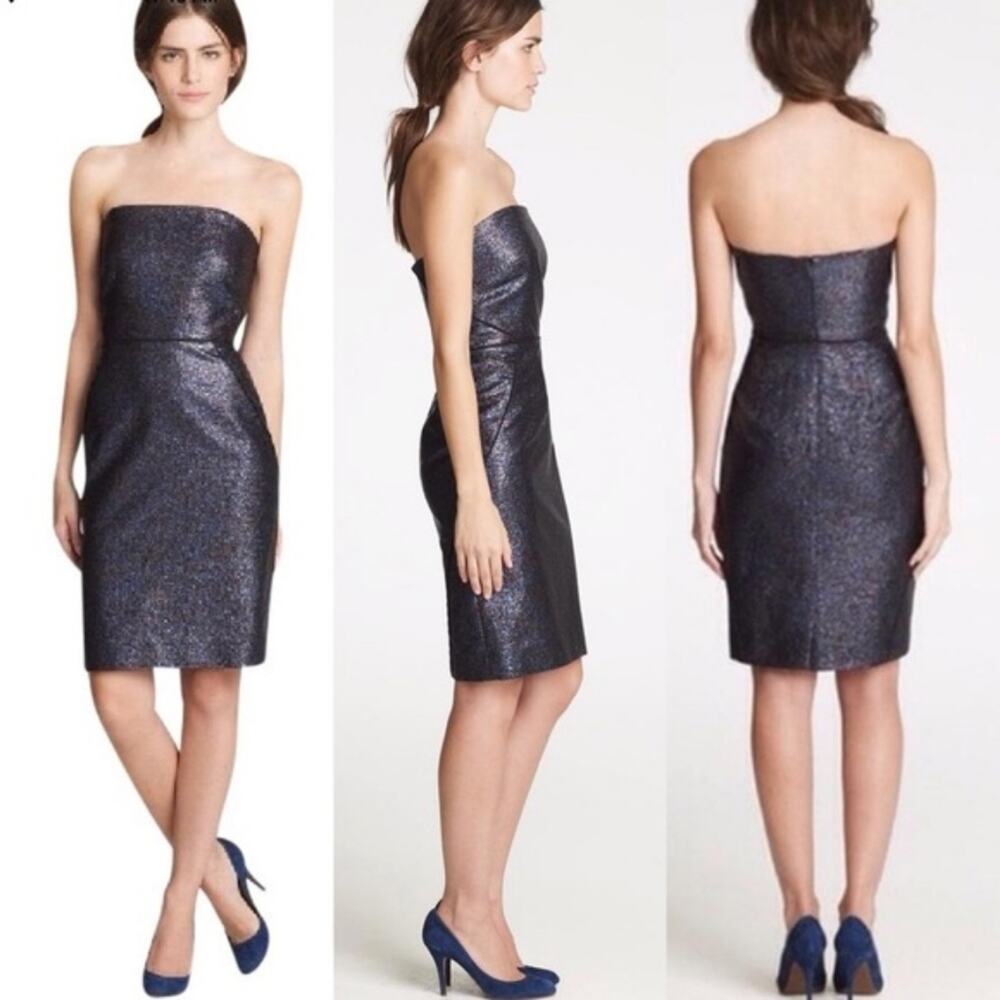 J. Crew Strapless Metallic Navy Sheath Dress